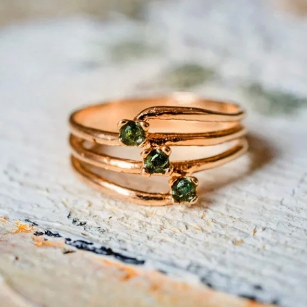 Dainty Vintage Emerald Ring Real 18k Gold Plated Stackable Size 6